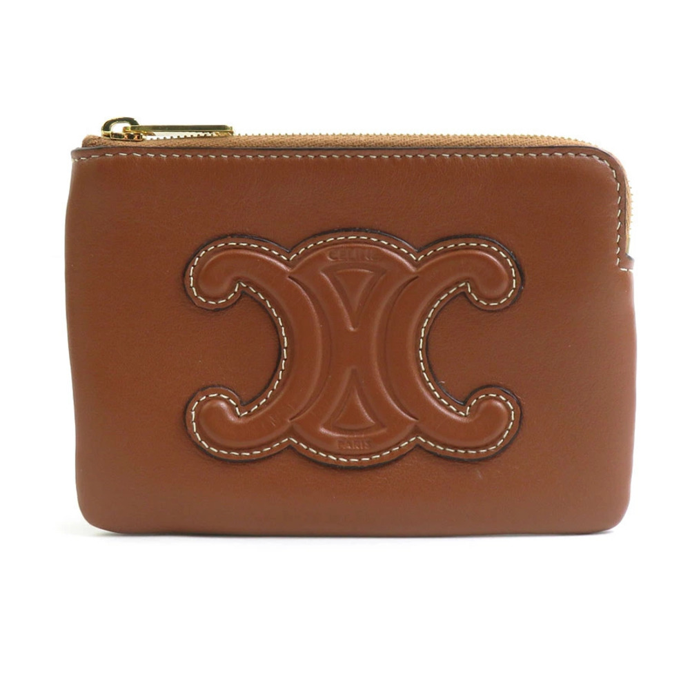 Celine coin case Wallet purse leather metal brown gold
